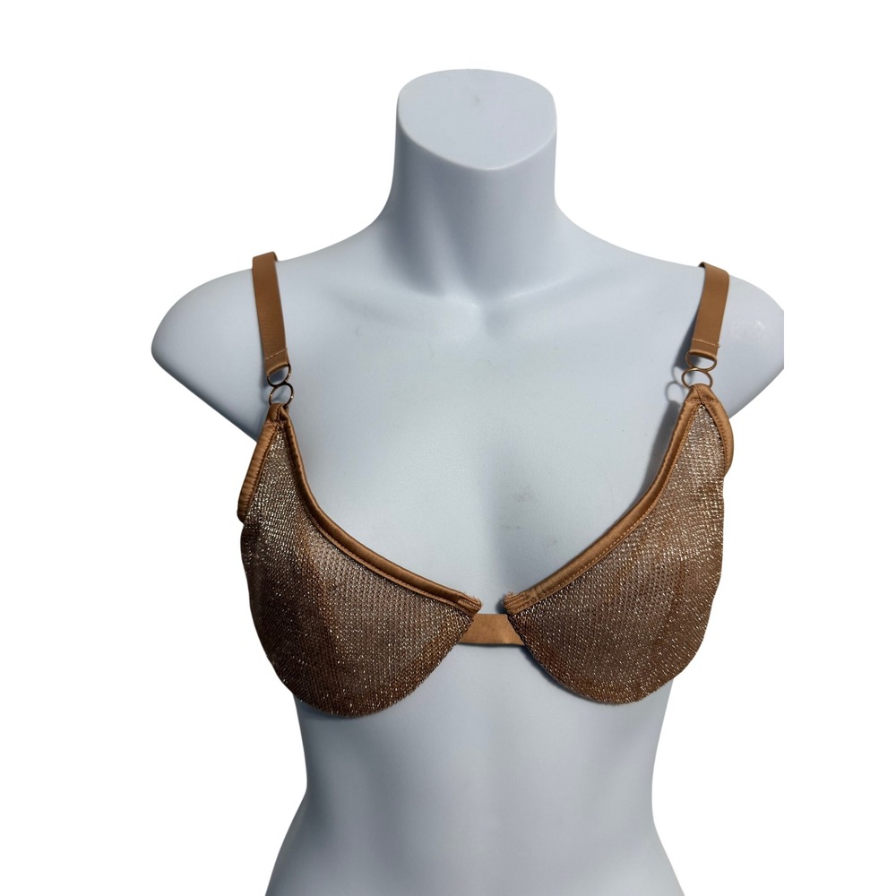 Victorias Secret Rose Gold Metallic Mesh Unlined Demi Bra 32D D70 Underwire